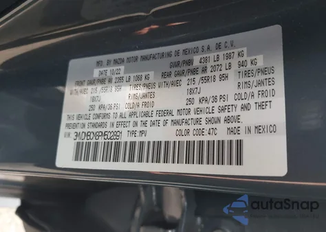 2023 Mazda Cx-30 2.5 S Carbon Edition z USA, uszkodzony, nr VIN 3MVDMBCM8PM502891